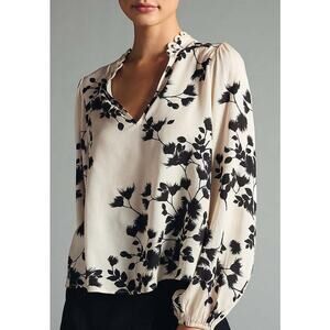 Anthropologie Cream and Black Floral Blouse